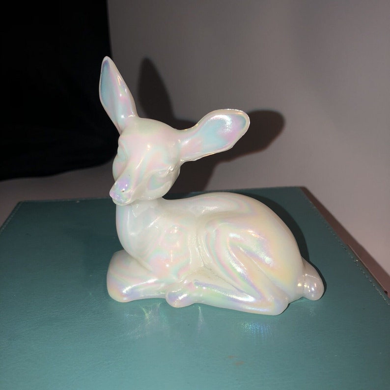 Fenton Art Glass White Iridescent Deer Figurine Nice Etsy