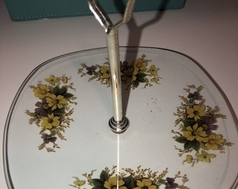 Miniature Glass Tidbit Serving Tray Handled Flowers