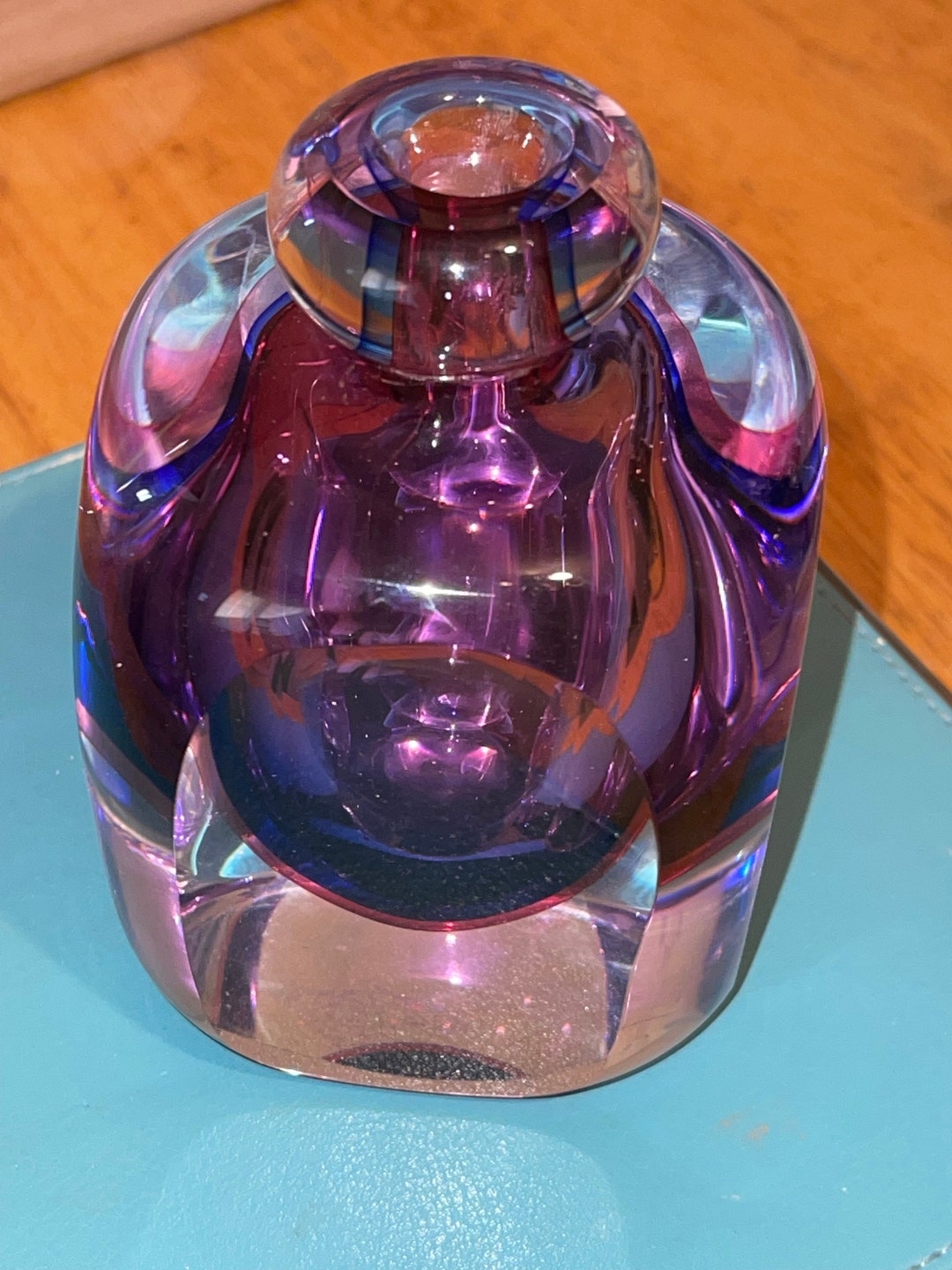 Beautiful Art Glass Heavy Purple Perfume Bottle Vintage Etsy