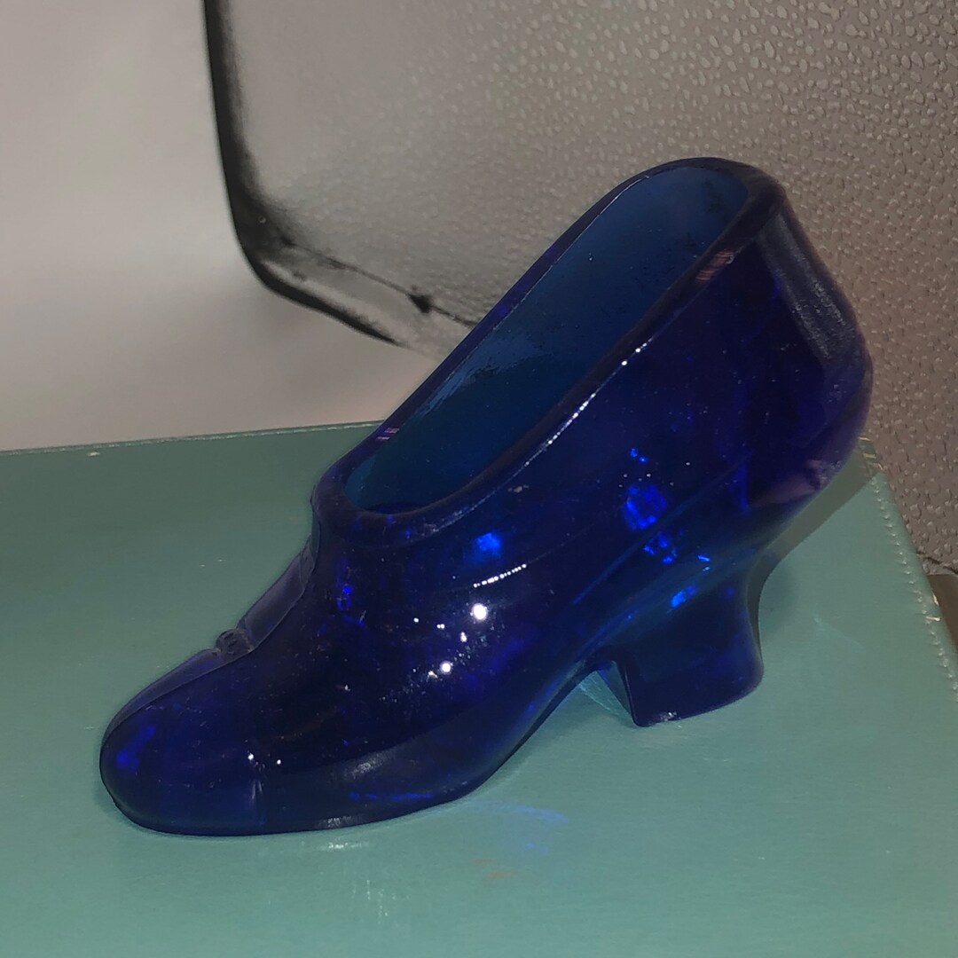 Vintage Cobalt Blue Glass Slipper Shoe Etsy