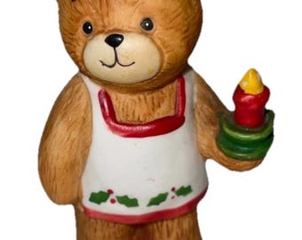 Lucy & Me Teddy Bear Holding Candle  Ceramic Enesco Figurine