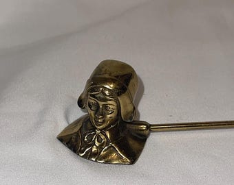 Vintage Brass Candle Snuffer 8” Colonial Pilgrim Woman