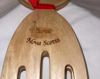 Nova Scotia Wood  Salad Tossing Hands Fork Servers Utensils
