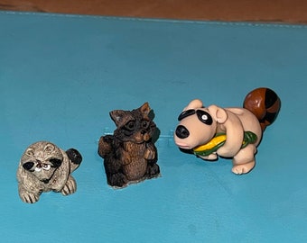 Vintage Raccoon 3 Plastic Mini Figurines