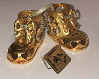 Australian Crystal 24k Gold Plated Christmas Ornament  Baby Booties #3