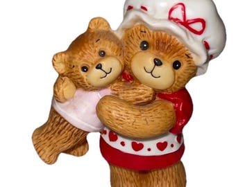 Lucy & Me Teddy Mom Holding Baby Ceramic Enesco Figurine