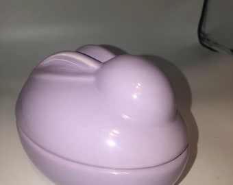 Large vintage adorable purple Easter bunny egg shaped cover dish Ceramic !