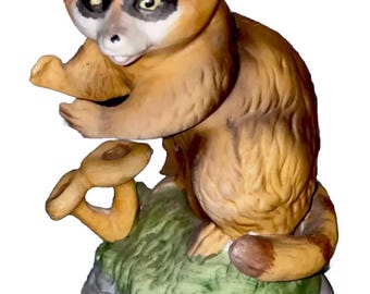 Vintage Ceramic Porcelain Bisque Raccoons Figurine Fun