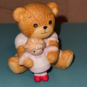 Vintage Lucy & Me Bear And Enesco Ceramic figurine baby with doll