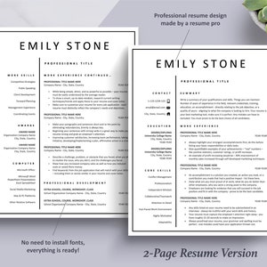 Pu&ograve; includere: Un modello di curriculum vitae in bianco e nero con il testo "Emily Stone" e "Titolo professionale" in alto. Il curriculum vitae &egrave; diviso in sezioni come "Altre competenze", "Esperienza lavorativa", "Premi", "Computer", "Scuola aggiuntiva, corso, workshop, classe", "Contatti", "Riepilogo", "Istruzione", "Competenze principali" e "Sviluppo professionale". Il curriculum vitae &egrave; progettato per essere utilizzato per le candidature.