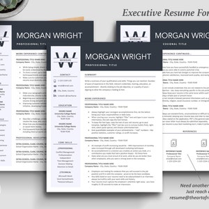 Inspired Resume Template | Executive C Suite Level Resume Template Bundle | Three-Page CV Resume Format
