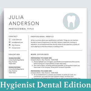 Dentist Resume Template | Dental Resume Design | Hygienist Resume Template | Hygienist CV Template | Dental Student Resume | Hygienist Grad