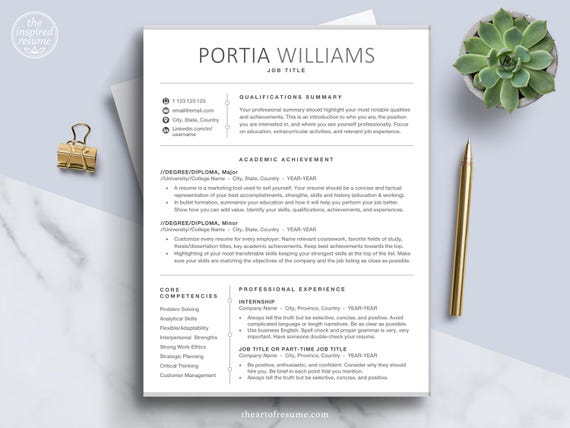 Modern Resume, College Resume Template, High School Resume, Academic Resume, Student Cover Letter, New Graduate Resume Template