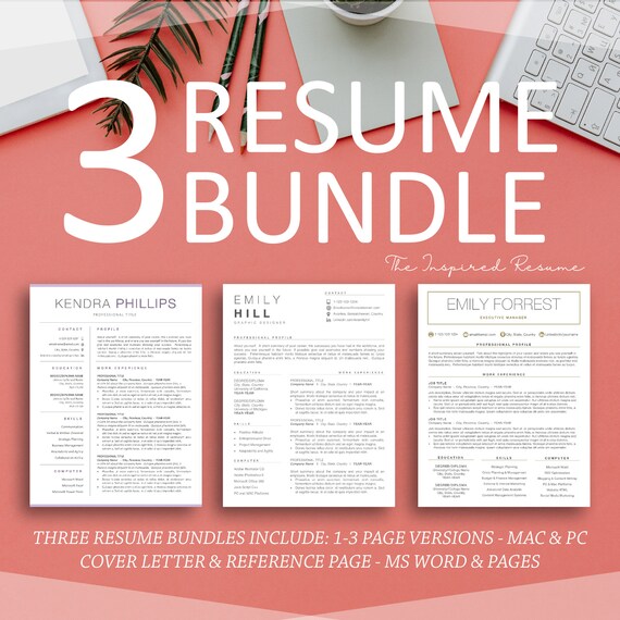 resume template bundle minimalist resume templates modern resumes professional resume with cover letter for mac pc ms word pages etsy modern resume template