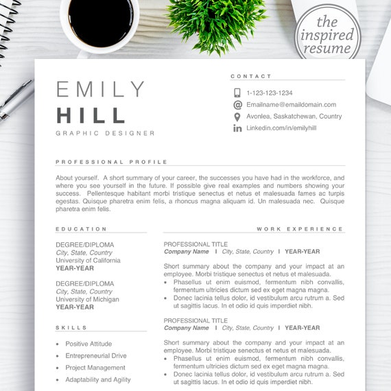 Modern Resume Template Instant Download 2 Pages Cv Template