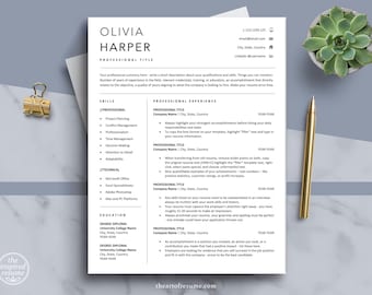 Resume CV Template for MS Word & Apple Pages | 1 2 3 Page Executive Resume, Minimalist Simple Resume Template Design with Cover Letter