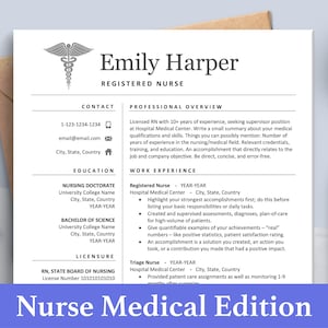 Registered Nurse Resume Template, Nurse Resume Format, 1 2 3 Page Resume, Medical Resume, Cover Letter, Nursing Grad Resume, Nursing Student