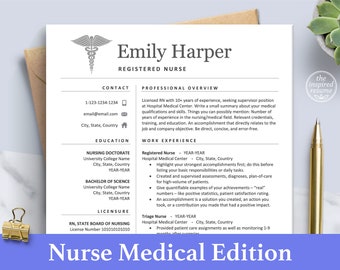 Medical Resume Design for Word, Mac Pages | RN Nurse Resume Format | 1-3 Page Resume | Doctor Resume, Cover Letter | Resume for Nursing Grad