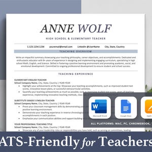 ATS Teacher Resume Template Google Docs, Word, Pages | ATS Friendly Teaching Resume Cv + Cover Letter, Executive Teacher CV Free Code: 2FOR1