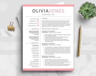Simple Resume Template, Clean Resume, Professional CV Template, Cover Letter, 1 2 3 Page Sorority Teacher, Student, Office, Manager, Retail