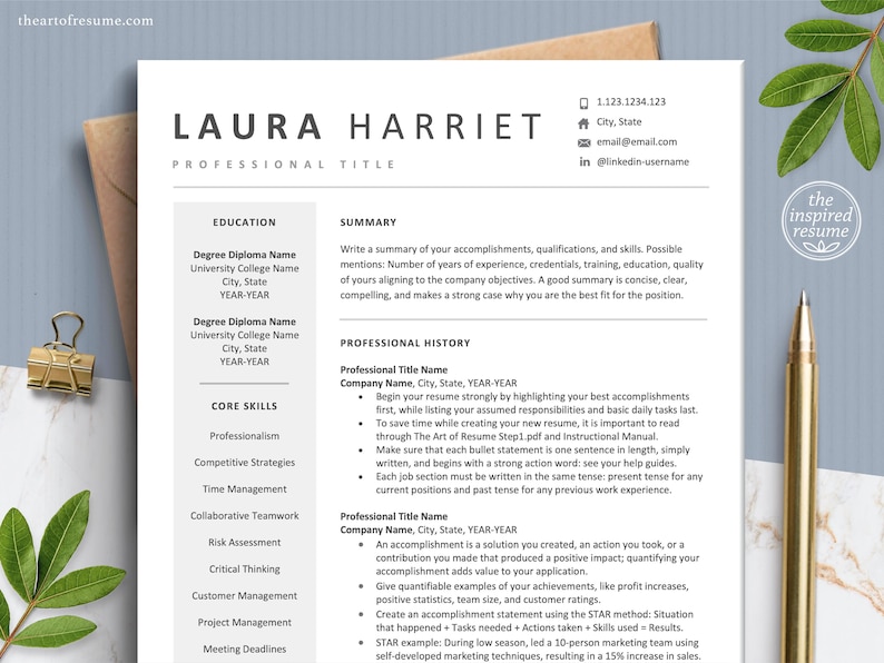 The Art of Resume Templates | One Page Simple Modern Resume CV Design Template Maker | Curriculum Vitae for Google Docs, Apple Pages, Microsoft Word, Mac, PC