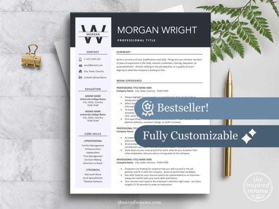 Modern Resume Template Bundle | Editable Google Docs, Word & Apple Pages | Professional CV, Cover Letter + Reference Page | Instant Download