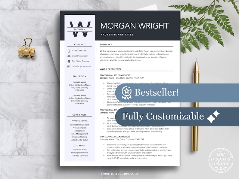 The Art of Resume | Professional Modern Executive Resume CV Template Bundle Maker with Free Cover Letter | Download Resume CV Design Any Job Career, Grey and Blue