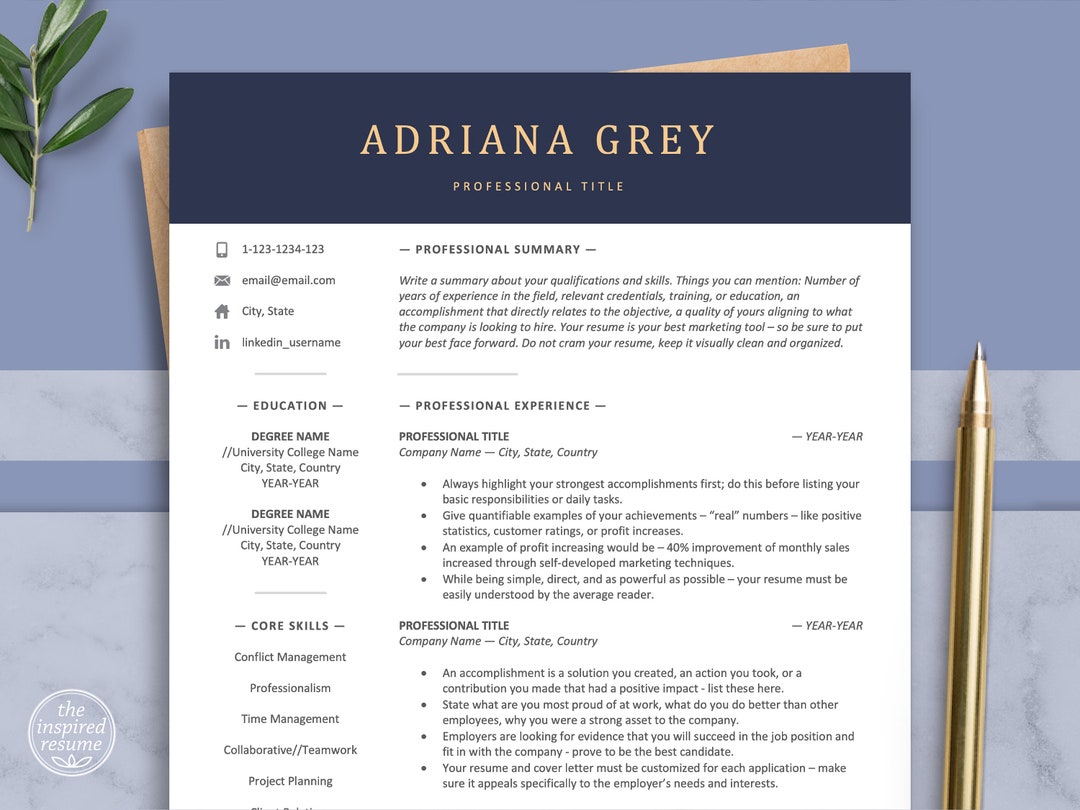 Best Resume Template for Word & Mac Pages CV Template With Cover Letter ...