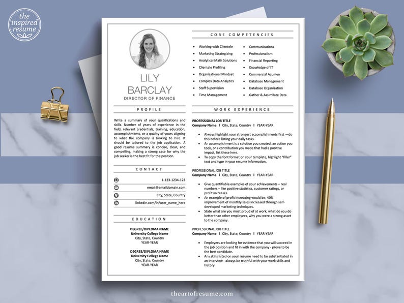 The Art of Resume | Professional Modern Executive Resume CV Template with Photo Insert Bundle Maker with Free Cover Letter | Download Resume CV Design with Profile Picture Any Job Career