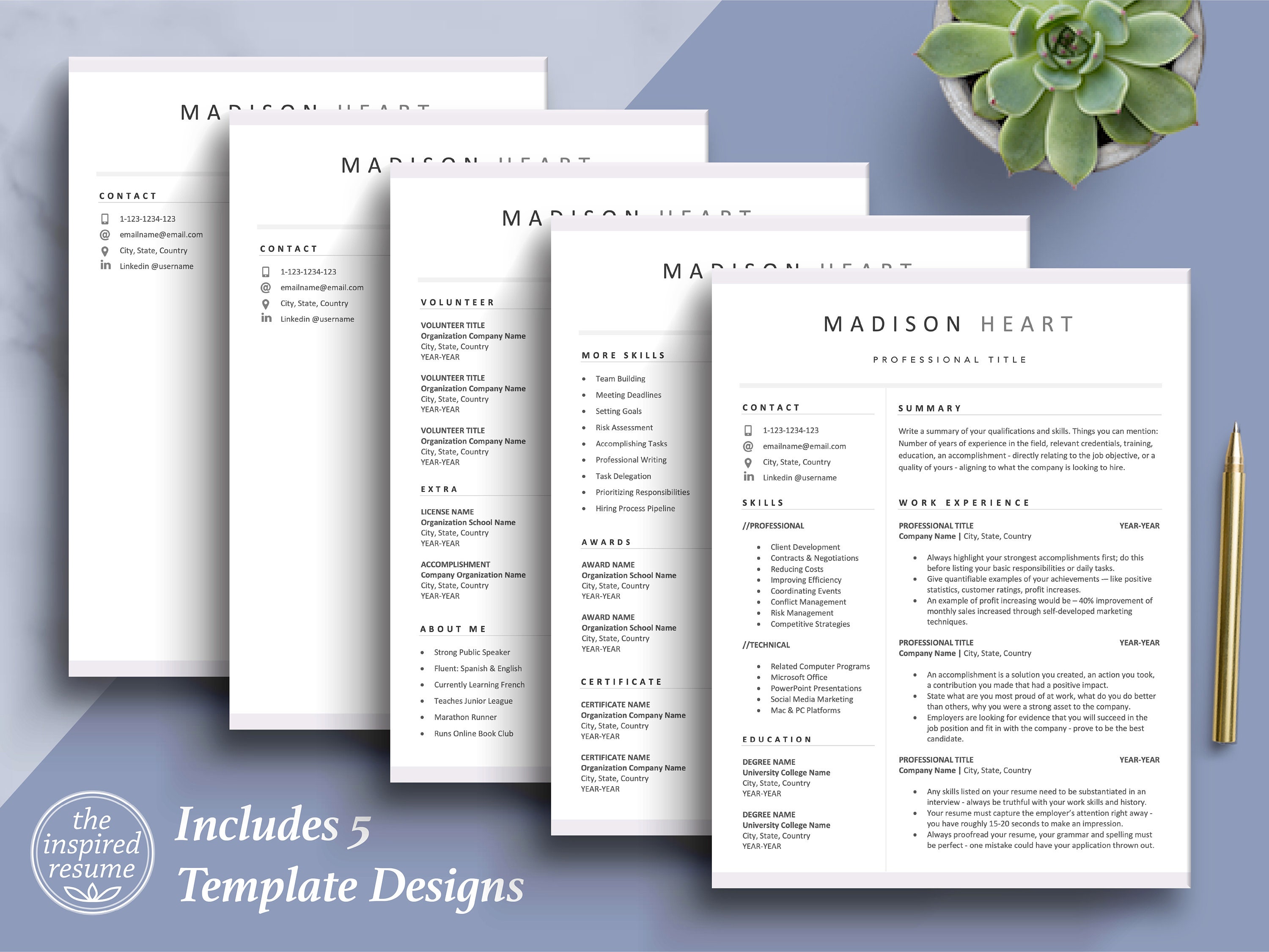 Clean Resume CV Template for Word & Mac Pages, Cover Letter | 1, 2, 3 ...