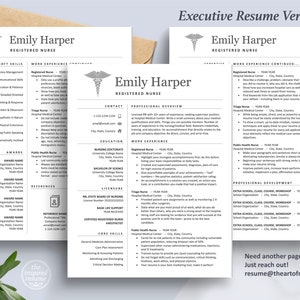 May include: A black and white resume template for a registered nurse named Emily Harper. The resume includes sections for work experience, education, professional development, and core skills. The resume is designed in a modern and professional style.