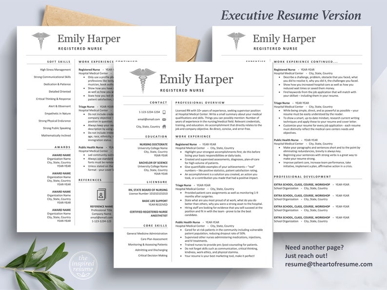 May include: A black and white resume template for a registered nurse named Emily Harper. The resume includes sections for work experience, education, professional development, and core skills. The resume is designed in a modern and professional style.