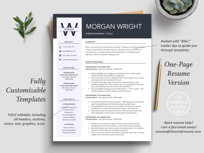 Inspired Resume Template | Executive C Suite Level Resume Template Bundle | One-Page CV Resume Format
