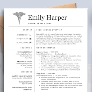 A resume template designed for registered nurses. The template features a medical symbol, contact information, education, work experience, and licensure sections. The text "Nurse Medical Edition" is displayed in a large font at the bottom of the page.