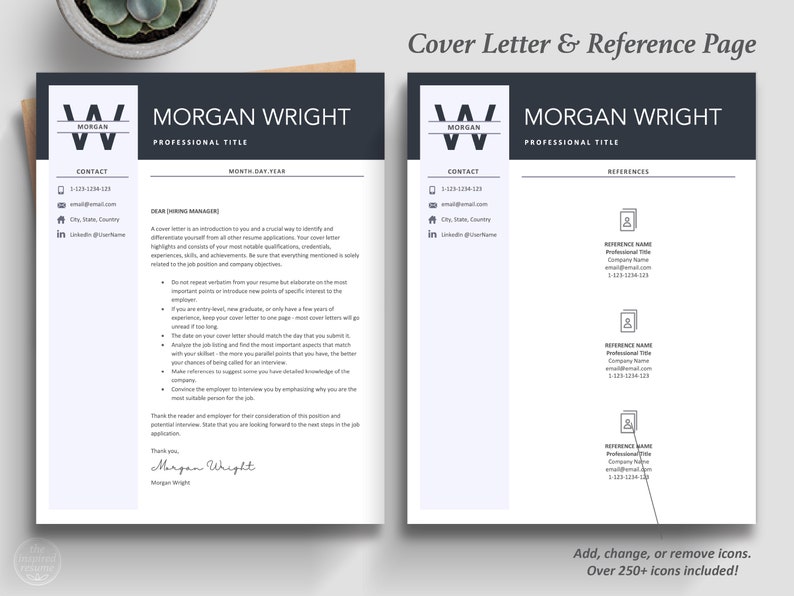 Inspired Resume Template | Executive C Suite Level Resume Template Bundle | Free Cover Letter and ReferencePage