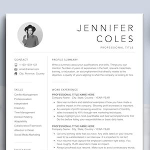 Resume Template Photo, Resume CV, Resume with Picture, CV Template, Resume Cover Letter, Minimalist Resume, Clean Resume, Work Resume
