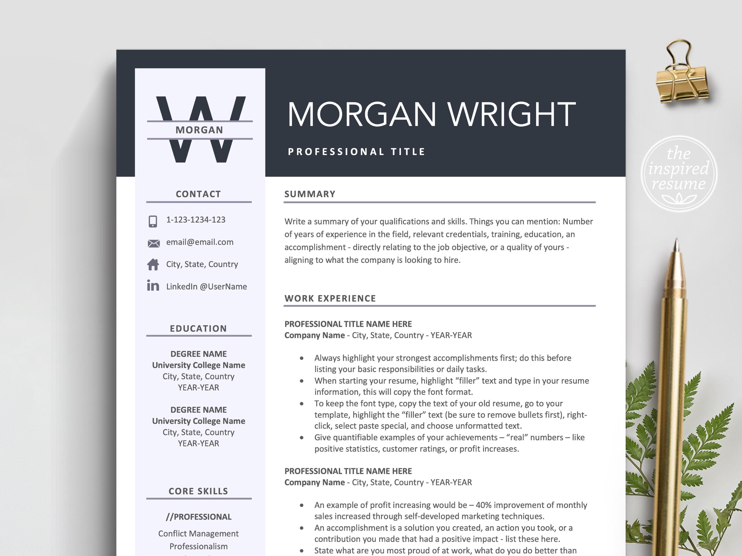 Resume CV Template Google Docs, Word, Mac Pages | Modern Resume, Clean ...