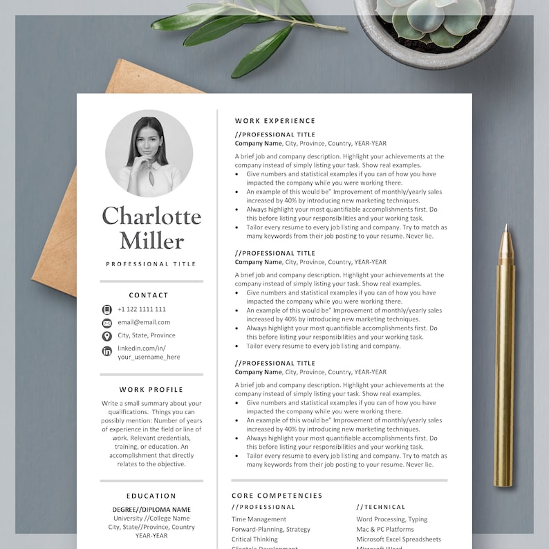 Resume Template With Photo Insert Resume For Word Mac Pages Etsy