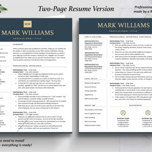 Inspired Resume Template |  Professional S Navy Blue t Resume Template with Profile Picture Bundle | Two-Page Executive C-Suite Level CV Resume Format