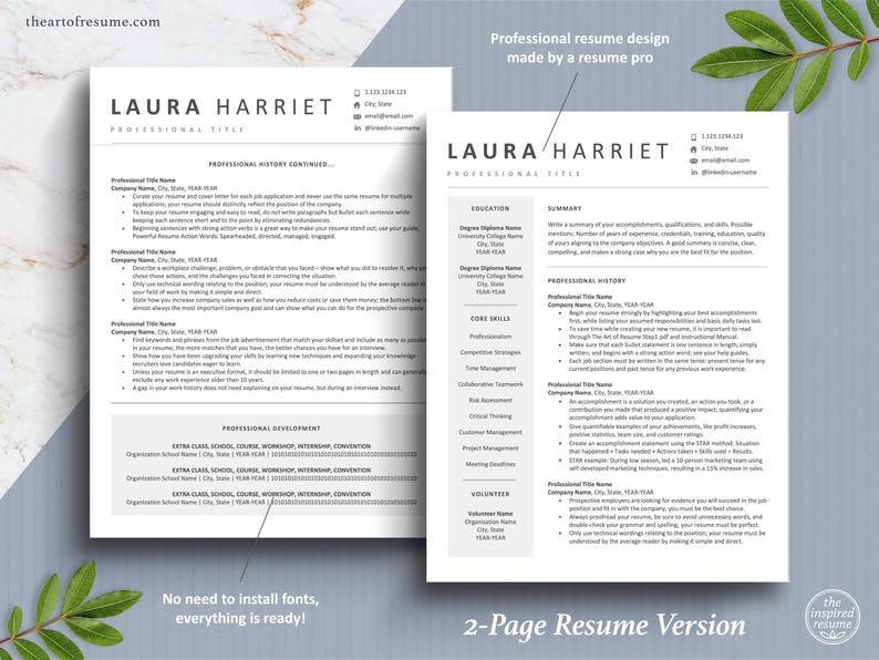 The Art of Resume Templates | Two Page Modern Executive Resume CV Template | Curriculum Vitae