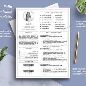 May include: A resume template with a black and white design. The template features a profile section, a contact section, an education section, and a work experience section. The template also includes a section for core competencies. The template is fully customizable and includes insider tips to guide you through the process.