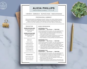Professional Resume for Word & Mac Pages, Modern Resume CV Design Download, Resume Template with Cover Letter, Executive CV Template Bundle