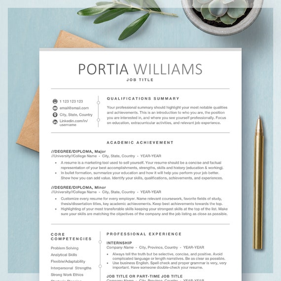 Resume Template for Student - Resumes - Resume Templates - Resume and Cover  Letter - College Resume - Resume for No Experience - Instant CV