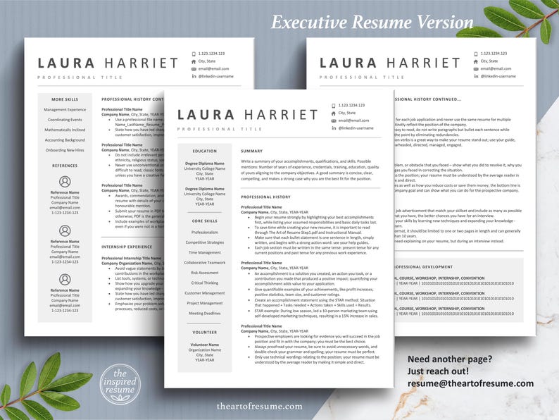 The Art of Resume Templates | Three-Page Modern Executive C-Suite level Professional Modern Resume CV Template Format | Curriculum Vitae