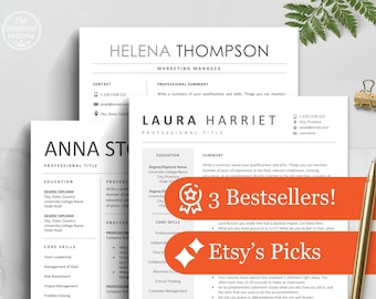 Simple Resume Templates (3 Resume Design Bundle) Professional Resume CV Templates with Cover Letters, Executive Resume Formats, CV Templates