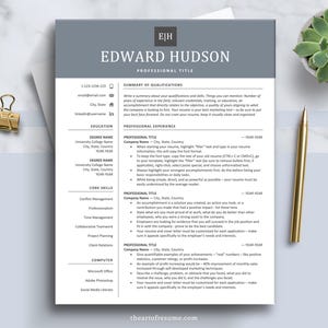 Executive Resume CV Template for Word, Pages, Mac, PC | 1, 2, 3 Page Resume Template Format, Resume Design + Cover Letter & Reference Page