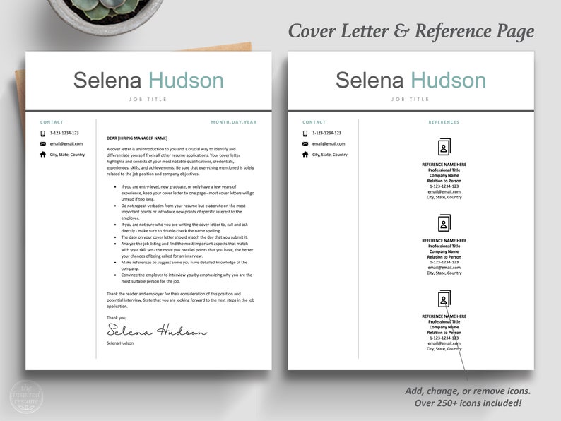The Inspired Resume | Student No Work Experience Resume CV Template Design Bundle Cover Letter and Reference Page