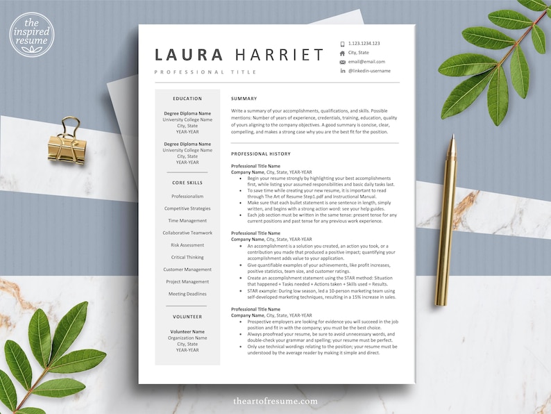 The Art of Resume Templates | One Page Simple Modern Resume CV Design Template Maker | Curriculum Vitae for Google Docs, Apple Mac Pages, Microsoft Word, Mac, PC