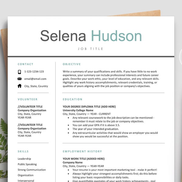 Student Resume, New Grad Resume, College Resume, CV Template, Modern Resume Template, Rush Resume Cover Letter, Professional Resume Template