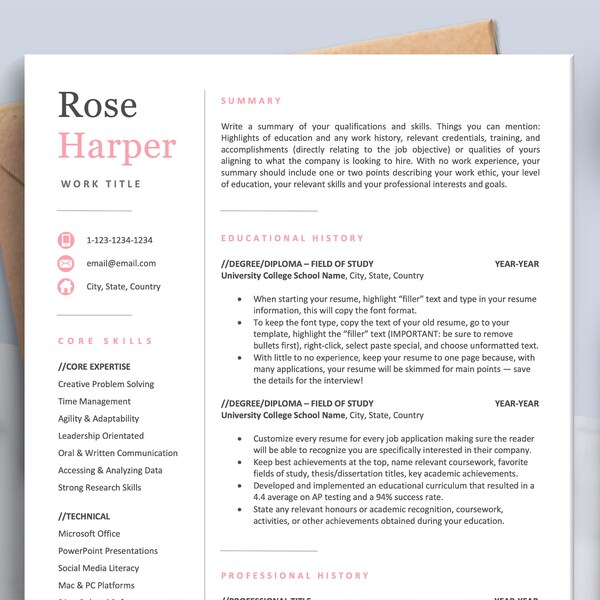 Student Resume Template, Professional Resume Template, Sorority Resume Template, New Grad Resume Templates, High School Resume Template